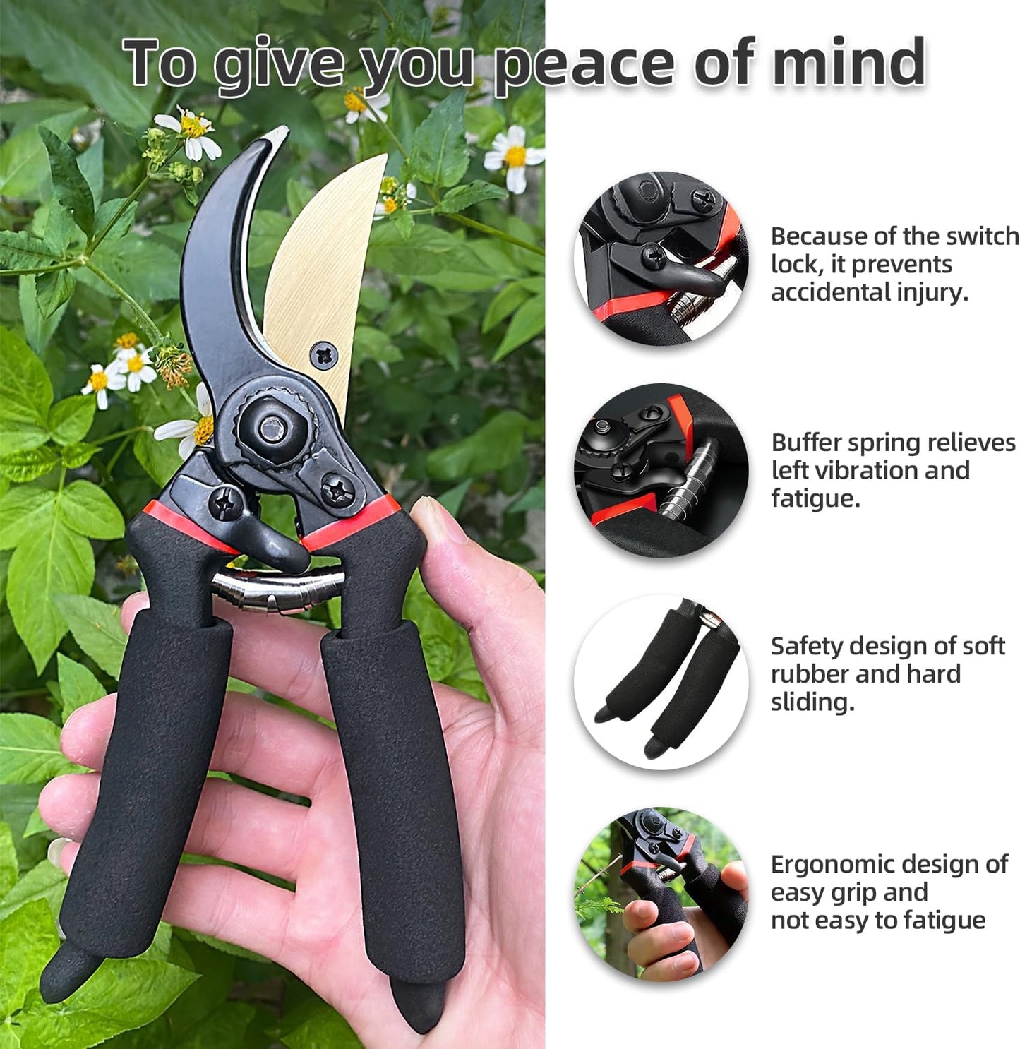 8" Professional Bypass Pruning Shears, SK-5 Titanium Coated Blade Garden Clippers – Sharp Hand Pruners for 3/4" Branches, Ergonomic Non-Slip Handle for Gardening, Trimming, Yard Work