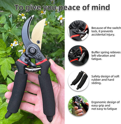 8" Professional Bypass Pruning Shears, SK-5 Titanium Coated Blade Garden Clippers – Sharp Hand Pruners for 3/4" Branches, Ergonomic Non-Slip Handle for Gardening, Trimming, Yard Work