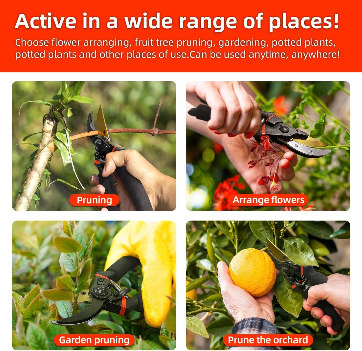 8" Professional Bypass Pruning Shears, SK-5 Titanium Coated Blade Garden Clippers – Sharp Hand Pruners for 3/4" Branches, Ergonomic Non-Slip Handle for Gardening, Trimming, Yard Work