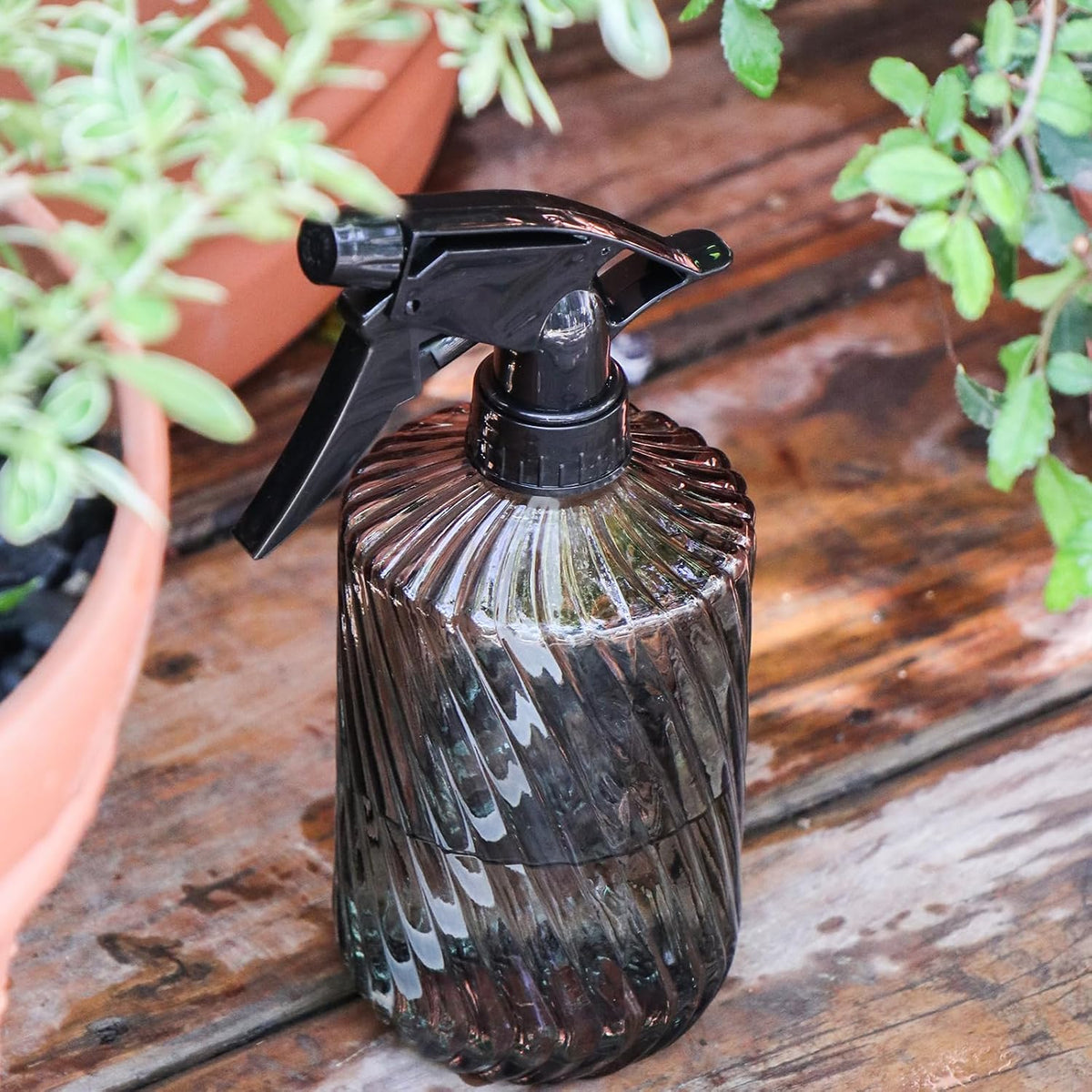 Fine Mist Plant Mister,Handheld Pressure Glass Spray Bottles,0.45L/15.22oz Watering Can with Adjustable Nozzle for Outdoor Indoor Gardening and Cleaning Work(Diagonal Gray)