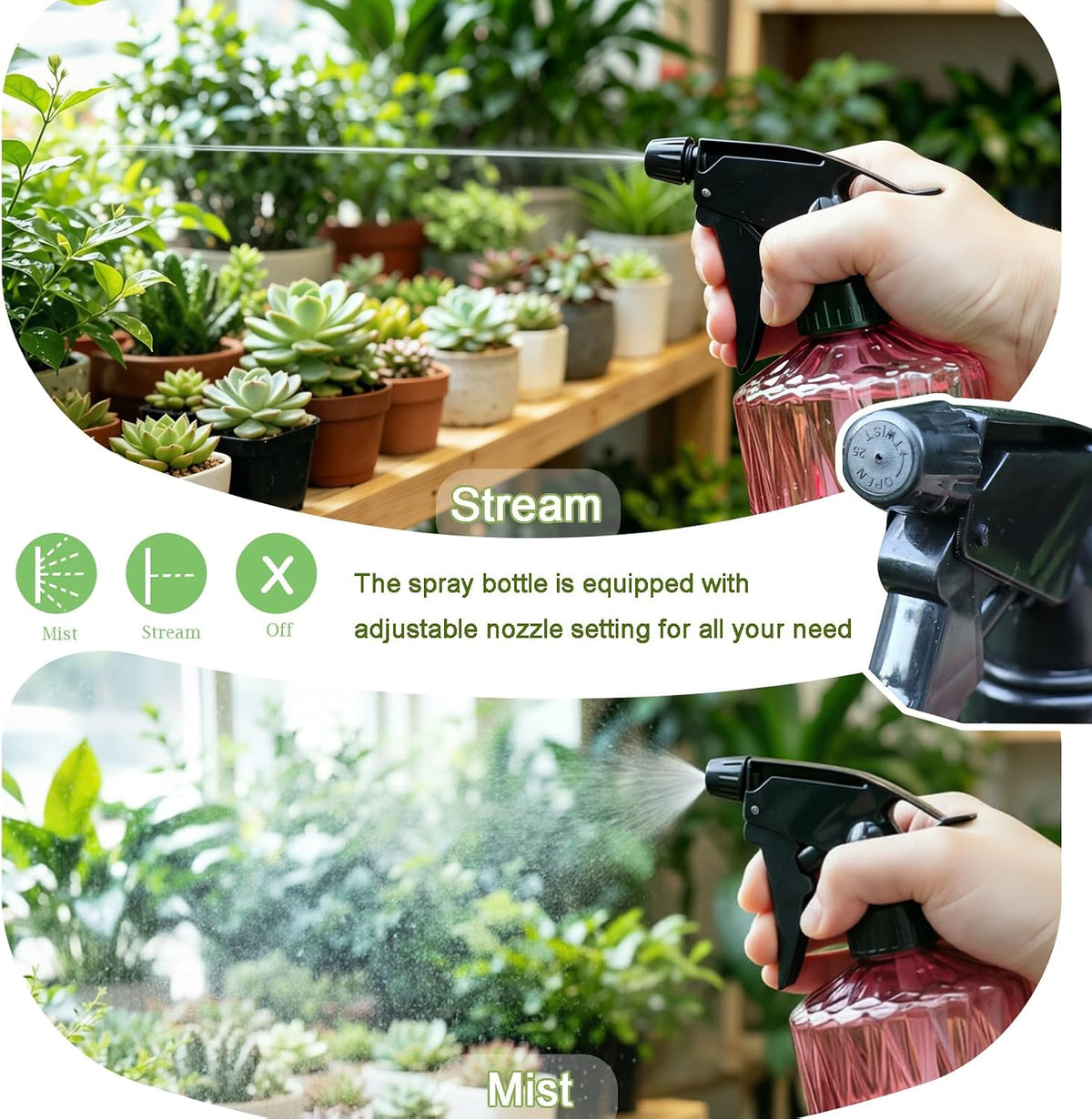 Fine Mist Plant Mister,Handheld Pressure Glass Spray Bottles,0.45L/15.22oz Watering Can with Adjustable Nozzle for Outdoor Indoor Gardening and Cleaning Work(Diagonal Gray)
