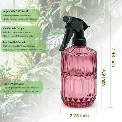 Fine Mist Plant Mister,Handheld Pressure Glass Spray Bottles,0.45L/15.22oz Watering Can with Adjustable Nozzle for Outdoor Indoor Gardening and Cleaning Work(Diagonal Gray)