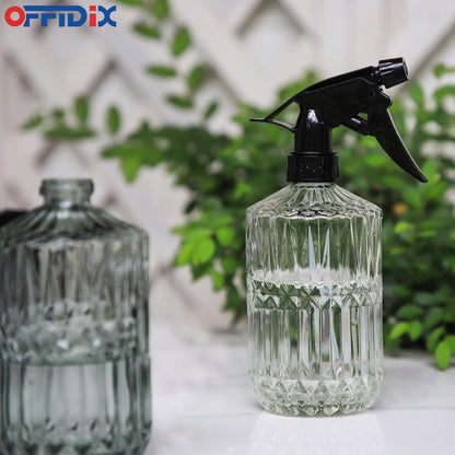 Fine Mist Plant Mister,Handheld Pressure Glass Spray Bottles,0.45L/15.22oz Watering Can with Adjustable Nozzle for Outdoor Indoor Gardening and Cleaning Work(Diagonal Gray)