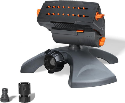Mini Turbo Oscillating Water Sprinklers for Yard, Garden Sprinkler with Large Base, Adjustable Width, Range and Flow Rate, 16 Nozzles, Grey