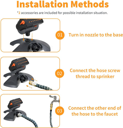 Mini Turbo Oscillating Water Sprinklers for Yard, Garden Sprinkler with Large Base, Adjustable Width, Range and Flow Rate, 16 Nozzles, Grey