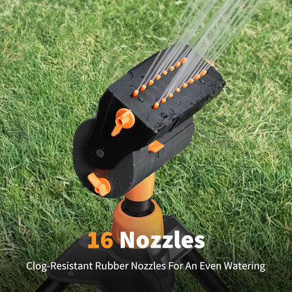 Mini Turbo Oscillating Water Sprinklers for Yard, Garden Sprinkler with Large Base, Adjustable Width, Range and Flow Rate, 16 Nozzles, Grey