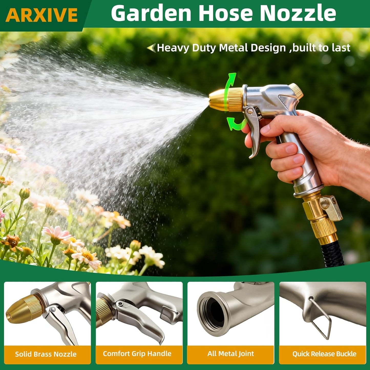 Heavy Duty Garden Hose Nozzle, High Pressure Handheld Sprayer