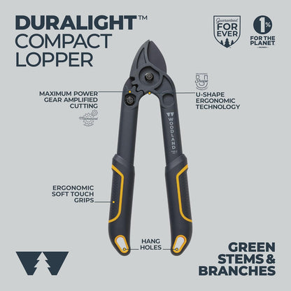 Woodland Tools Duralight Compact Lopper, 16 Inch Anvil Branch Cutter with Gear Assist and Glass-Filled Nylon Handles, Lightweight Tree Pruner for Dry Branches, Tight Spaces, and Everyday Yard Work