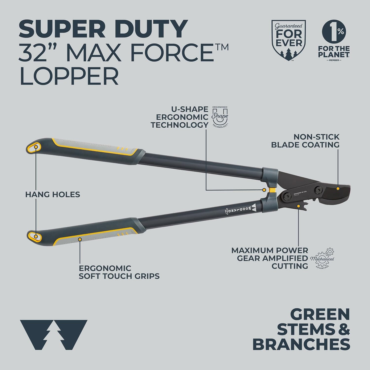 Woodland Tools Duralight Compact Lopper, 16 Inch Anvil Branch Cutter with Gear Assist and Glass-Filled Nylon Handles, Lightweight Tree Pruner for Dry Branches, Tight Spaces, and Everyday Yard Work