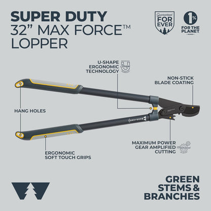 Woodland Tools Duralight Compact Lopper, 16 Inch Anvil Branch Cutter with Gear Assist and Glass-Filled Nylon Handles, Lightweight Tree Pruner for Dry Branches, Tight Spaces, and Everyday Yard Work