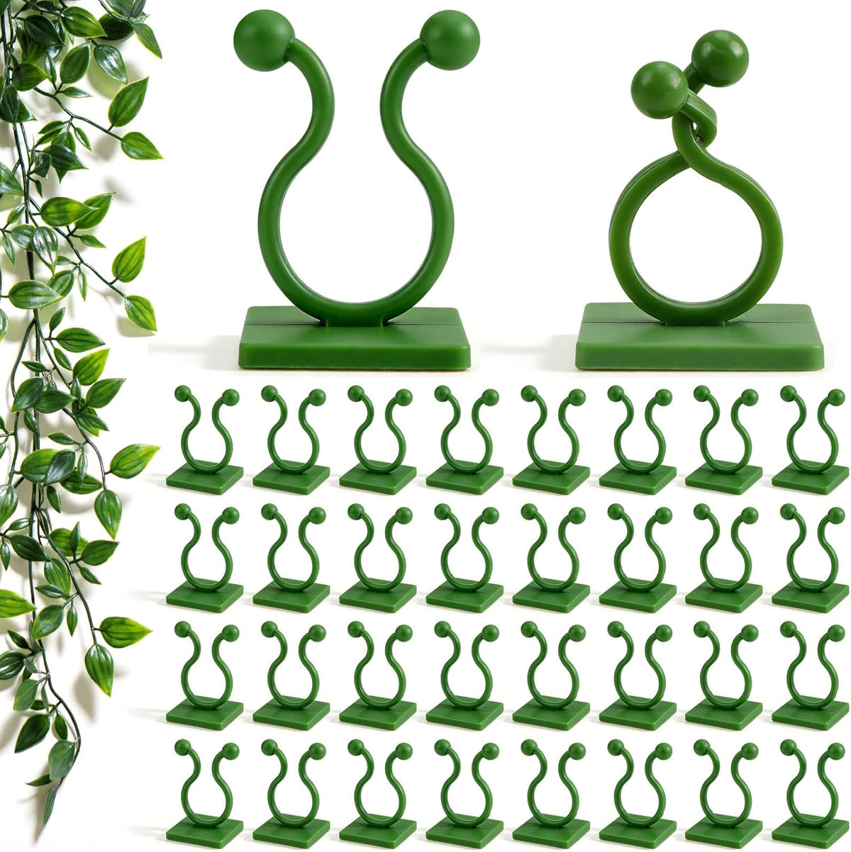 100 Pcs Plant Climbing Wall Fixture Clips, Green Plant Fixer with Self-Adhesive Hook, Fixing Clip Vines Holder for Indoor Outdoor Plants Support Cable Wire (Medium)