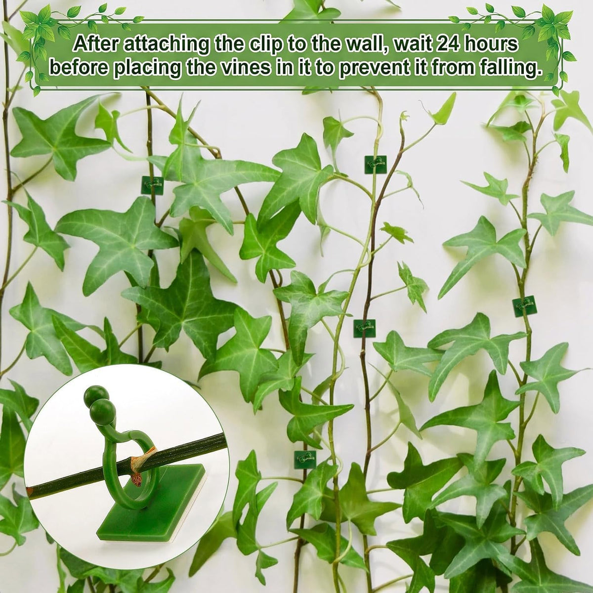 100 Pcs Plant Climbing Wall Fixture Clips, Green Plant Fixer with Self-Adhesive Hook, Fixing Clip Vines Holder for Indoor Outdoor Plants Support Cable Wire (Medium)