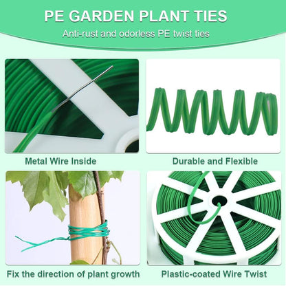 328 Feet Garden Plant Twist Tie with Cutter for Gardening, Home, Office (Green)