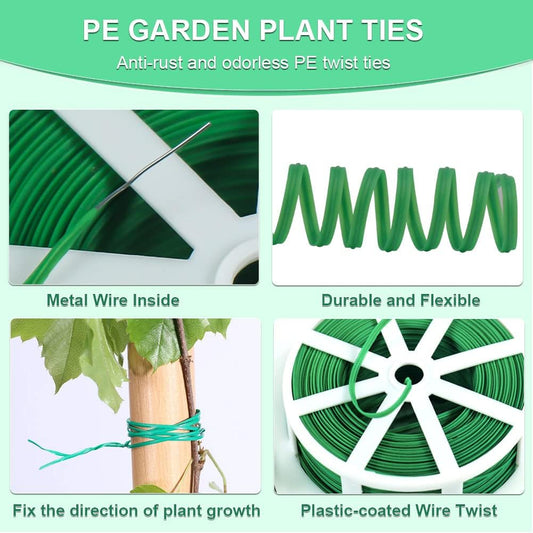 328 Feet Garden Plant Twist Tie with Cutter for Gardening, Home, Office (Green)