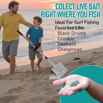 Sand Flea Rake, Beach Treasure Rake Stainless Steel – 16" Wide Stainless Steel Sand Sifter for Shark Teeth, Shells & Sand Crabs, Collapsible Design with Drain Screen
