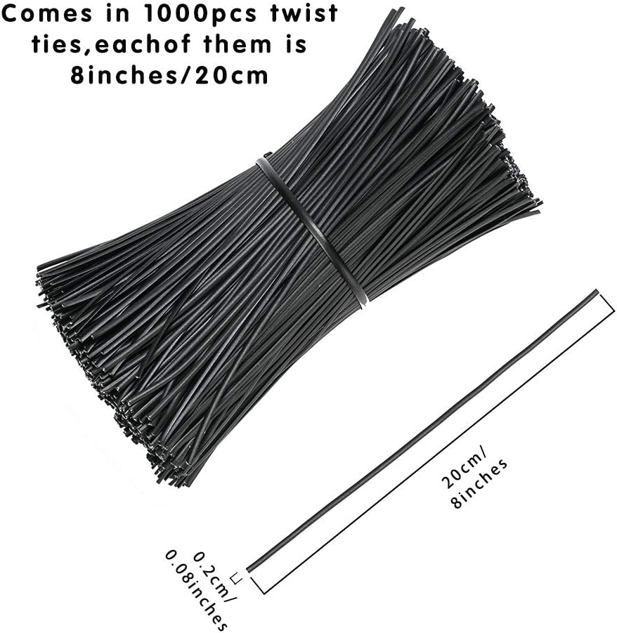 1000Pcs 8 Inch Plastic Twist Ties,Cable Ties for Making Facial Face Mask Plants Party Cello Candy Gift Bags Cake Pops-Black