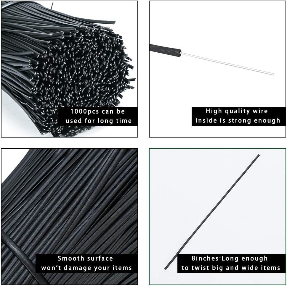 1000Pcs 8 Inch Plastic Twist Ties,Cable Ties for Making Facial Face Mask Plants Party Cello Candy Gift Bags Cake Pops-Black