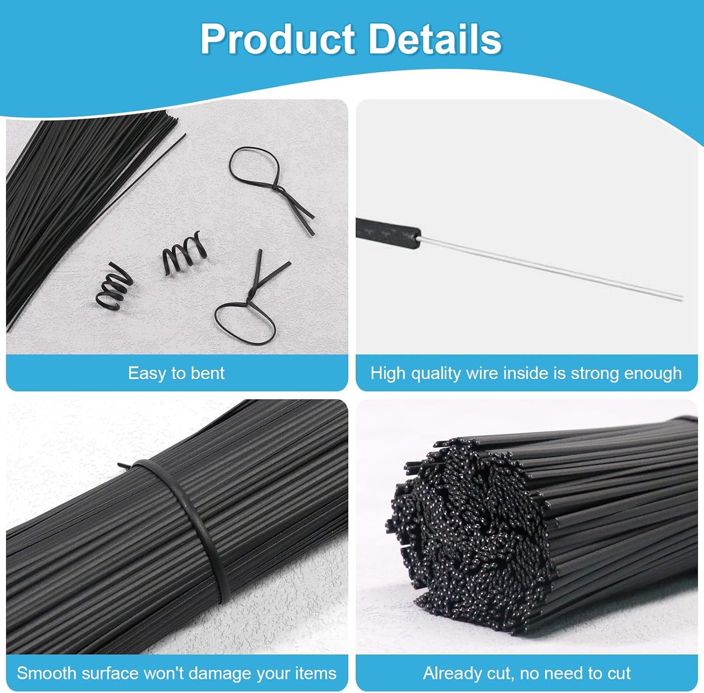 1000Pcs 8 Inch Plastic Twist Ties,Cable Ties for Making Facial Face Mask Plants Party Cello Candy Gift Bags Cake Pops-Black