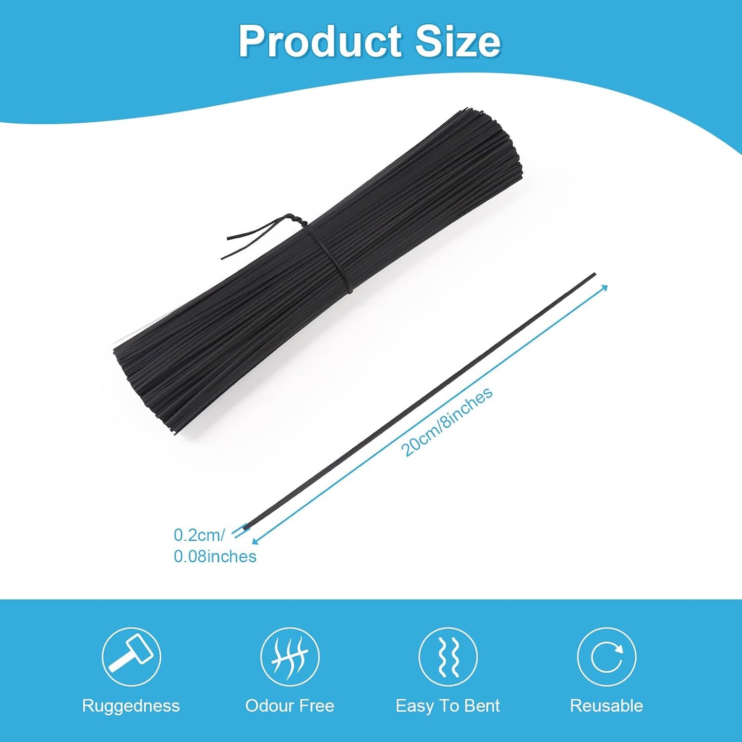 1000Pcs 8 Inch Plastic Twist Ties,Cable Ties for Making Facial Face Mask Plants Party Cello Candy Gift Bags Cake Pops-Black