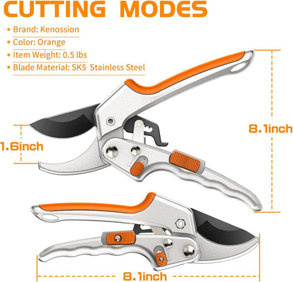 Pruning Shears, Gardening Tools - Garden Shears with Ratchet Anvil, Professional Pruners for Gardening, Garden Clippers/Pruning Scissors with Stainless Steel Blades & Non-slip Handle
