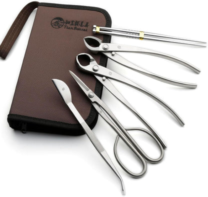 Bonsai Tools 5-Piece Alloy Steel Bonsai tool Kit In Cluding 210mm Long Handle Scissors / 205mm Branch Cutter / 205mm Knob Cutter / 200mm Straight Root Hook/Tweezers (NBK5-01)