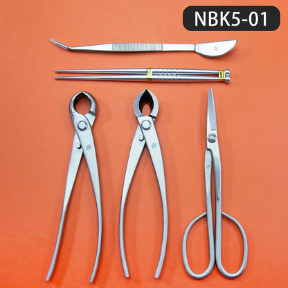 Bonsai Tools 5-Piece Alloy Steel Bonsai tool Kit In Cluding 210mm Long Handle Scissors / 205mm Branch Cutter / 205mm Knob Cutter / 200mm Straight Root Hook/Tweezers (NBK5-01)