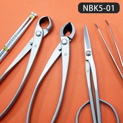 Bonsai Tools 5-Piece Alloy Steel Bonsai tool Kit In Cluding 210mm Long Handle Scissors / 205mm Branch Cutter / 205mm Knob Cutter / 200mm Straight Root Hook/Tweezers (NBK5-01)