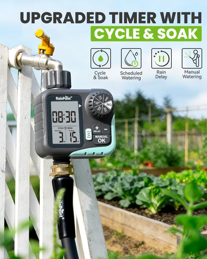 Sprinkler Timer - Cycle & Soak Hose Timer for Garden Hose with Automatic Watering/Manual Watering/Rain Delay, Programmable for Irrigation System, Lawn, Yard, Outdoor