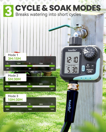 Sprinkler Timer - Cycle & Soak Hose Timer for Garden Hose with Automatic Watering/Manual Watering/Rain Delay, Programmable for Irrigation System, Lawn, Yard, Outdoor