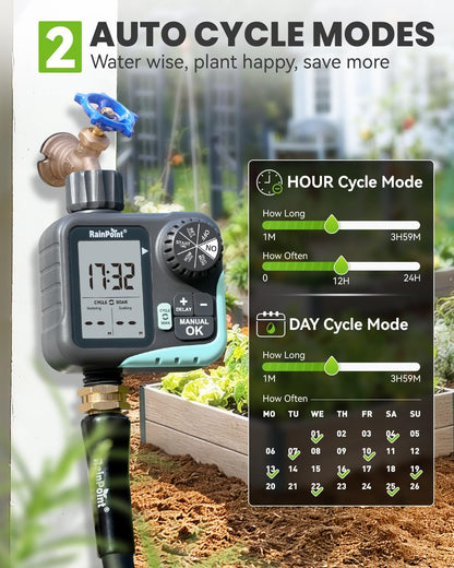 Sprinkler Timer - Cycle & Soak Hose Timer for Garden Hose with Automatic Watering/Manual Watering/Rain Delay, Programmable for Irrigation System, Lawn, Yard, Outdoor