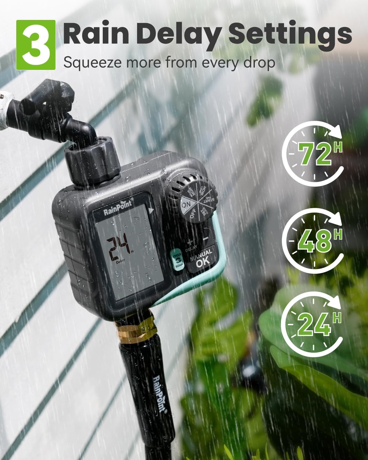 Sprinkler Timer - Cycle & Soak Hose Timer for Garden Hose with Automatic Watering/Manual Watering/Rain Delay, Programmable for Irrigation System, Lawn, Yard, Outdoor