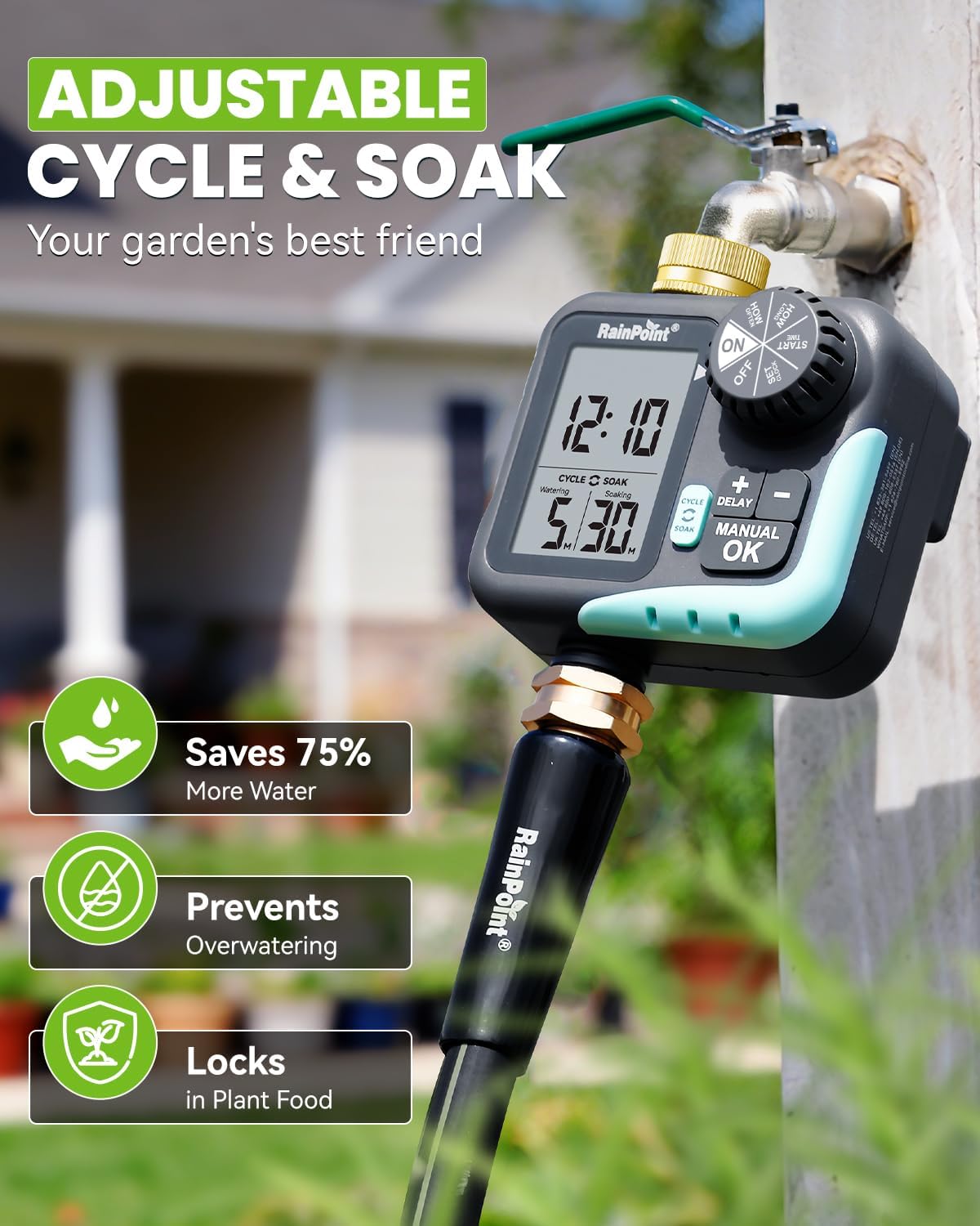Sprinkler Timer - Cycle & Soak Hose Timer for Garden Hose with Automatic Watering/Manual Watering/Rain Delay, Programmable for Irrigation System, Lawn, Yard, Outdoor