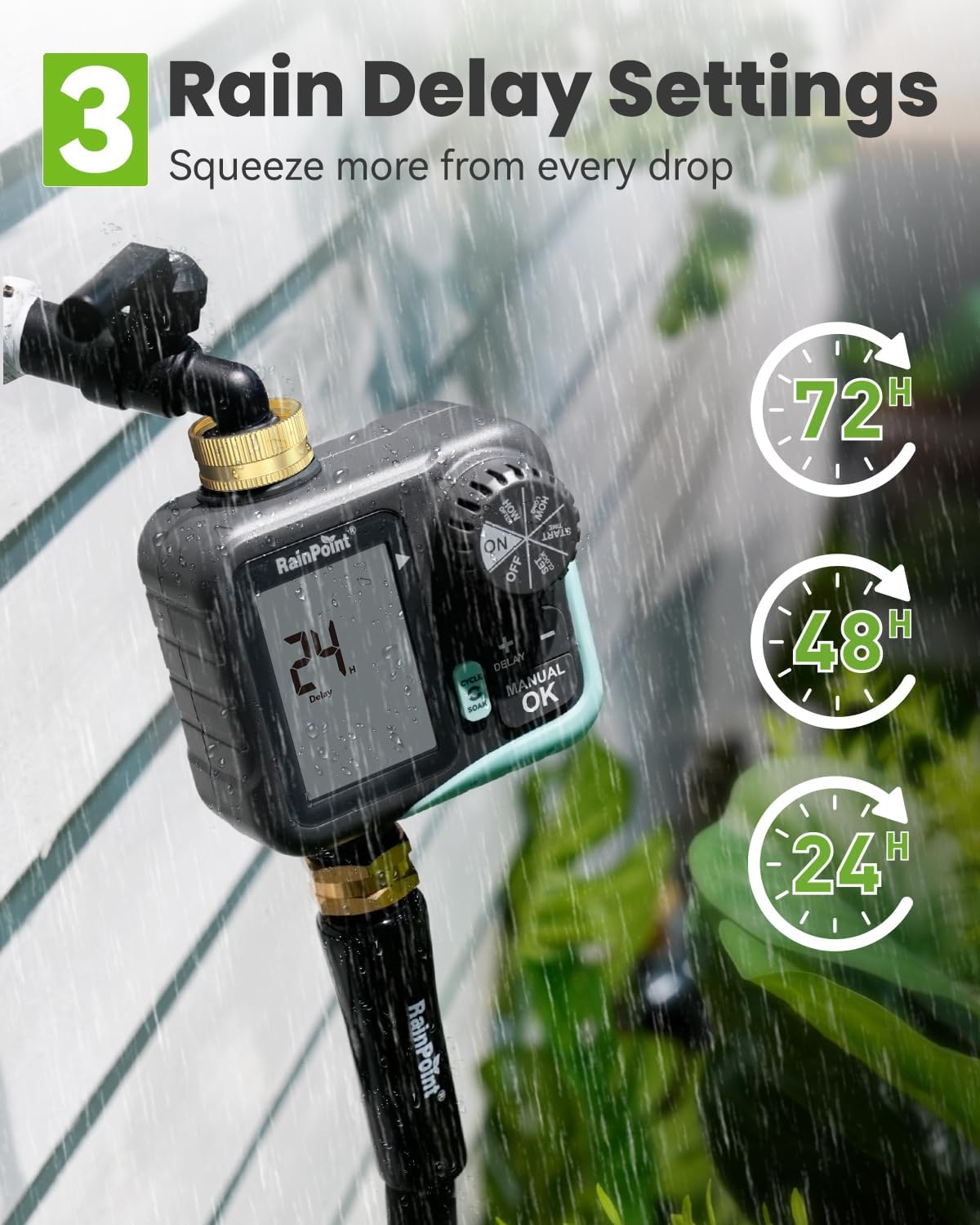 Sprinkler Timer - Cycle & Soak Hose Timer for Garden Hose with Automatic Watering/Manual Watering/Rain Delay, Programmable for Irrigation System, Lawn, Yard, Outdoor