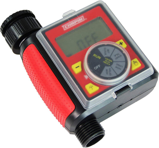 International 41002: Single Zone Water Timer with Digital Display, Water-Resistant Construction, Set Frequency, Duration and Time Delay, 1-Pack, Red/Black