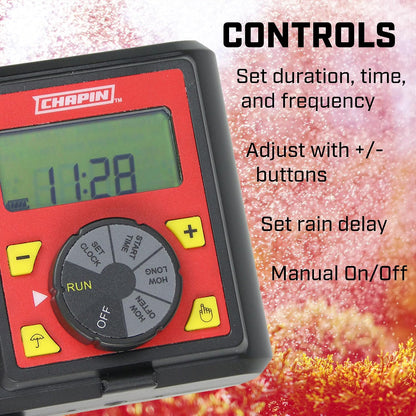 International 41002: Single Zone Water Timer with Digital Display, Water-Resistant Construction, Set Frequency, Duration and Time Delay, 1-Pack, Red/Black