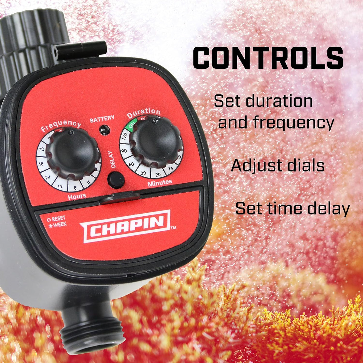International 41002: Single Zone Water Timer with Digital Display, Water-Resistant Construction, Set Frequency, Duration and Time Delay, 1-Pack, Red/Black
