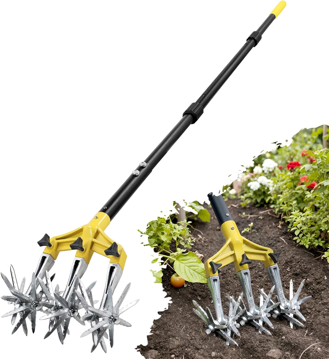 Cultivators for Gardening 61’’, Rotary Cultivator Tool, Hand Tiller