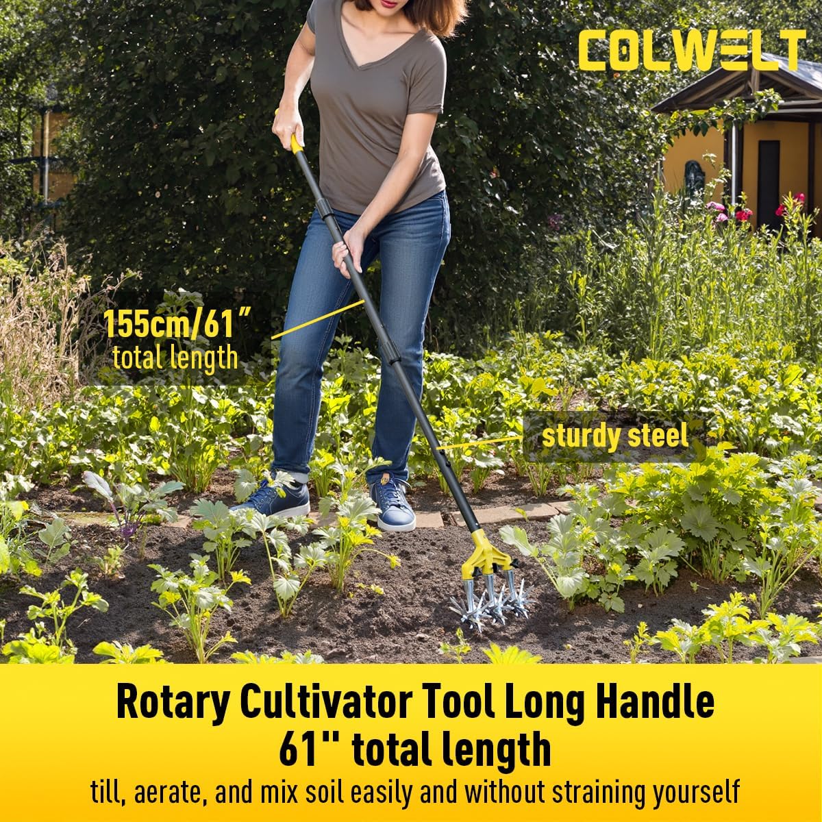 Cultivators for Gardening 61’’, Rotary Cultivator Tool, Hand Tiller