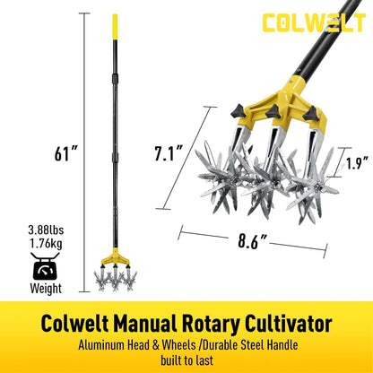 Cultivators for Gardening 61’’, Rotary Cultivator Tool, Hand Tiller