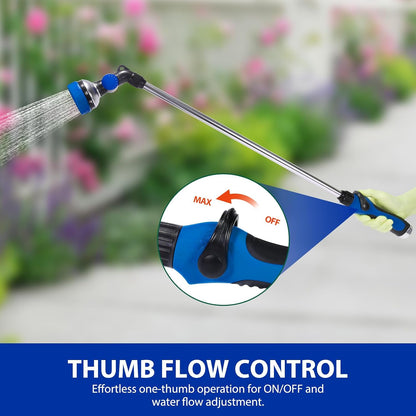 Watering Wand for Garden Hose, 30 Inch, 10 Spray Patterns, Thumb Control Garden Hose Nozzle, Adjustable Water Sprayer with Pivoting Head, Ideal for Hanging Baskets, Plants, and Shrubs, Green