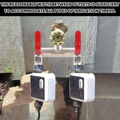 2 Way Garden Hose Splitter, 3/4" GHT Brass Hose Splitter - Red
