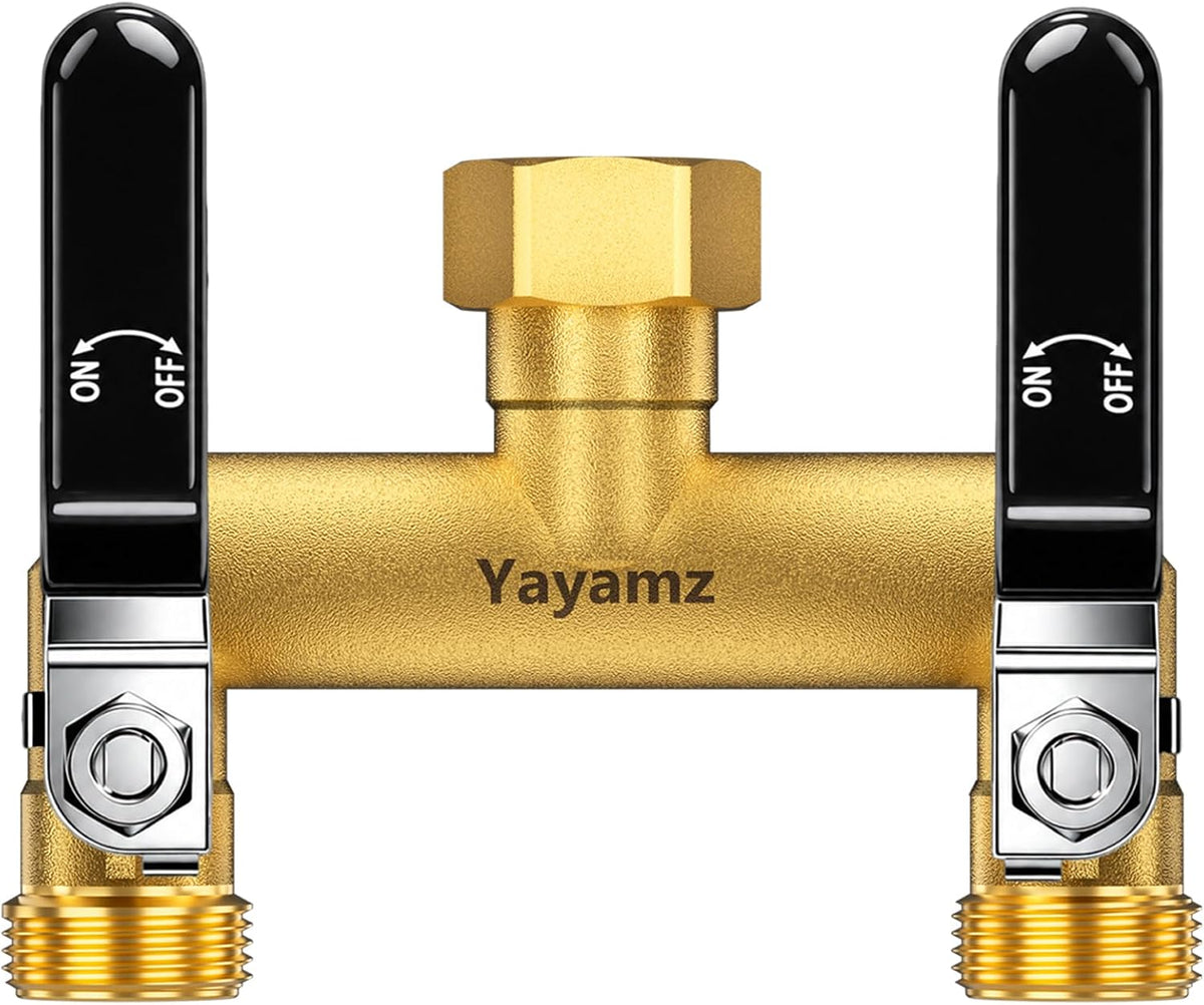 2 Way Garden Hose Splitter, 3/4" GHT Brass Hose Splitter - Red