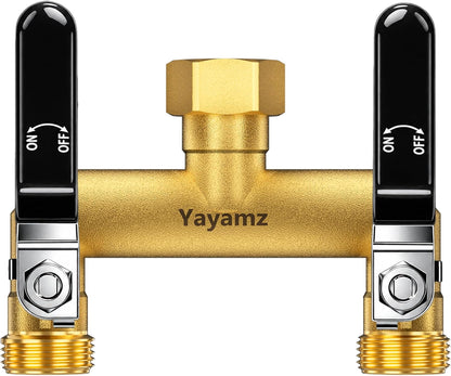 2 Way Garden Hose Splitter, 3/4" GHT Brass Hose Splitter - Red