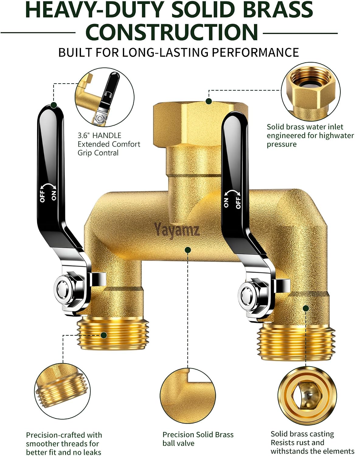 2 Way Garden Hose Splitter, 3/4" GHT Brass Hose Splitter - Red