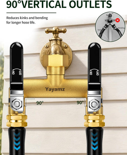 2 Way Garden Hose Splitter, 3/4" GHT Brass Hose Splitter - Red