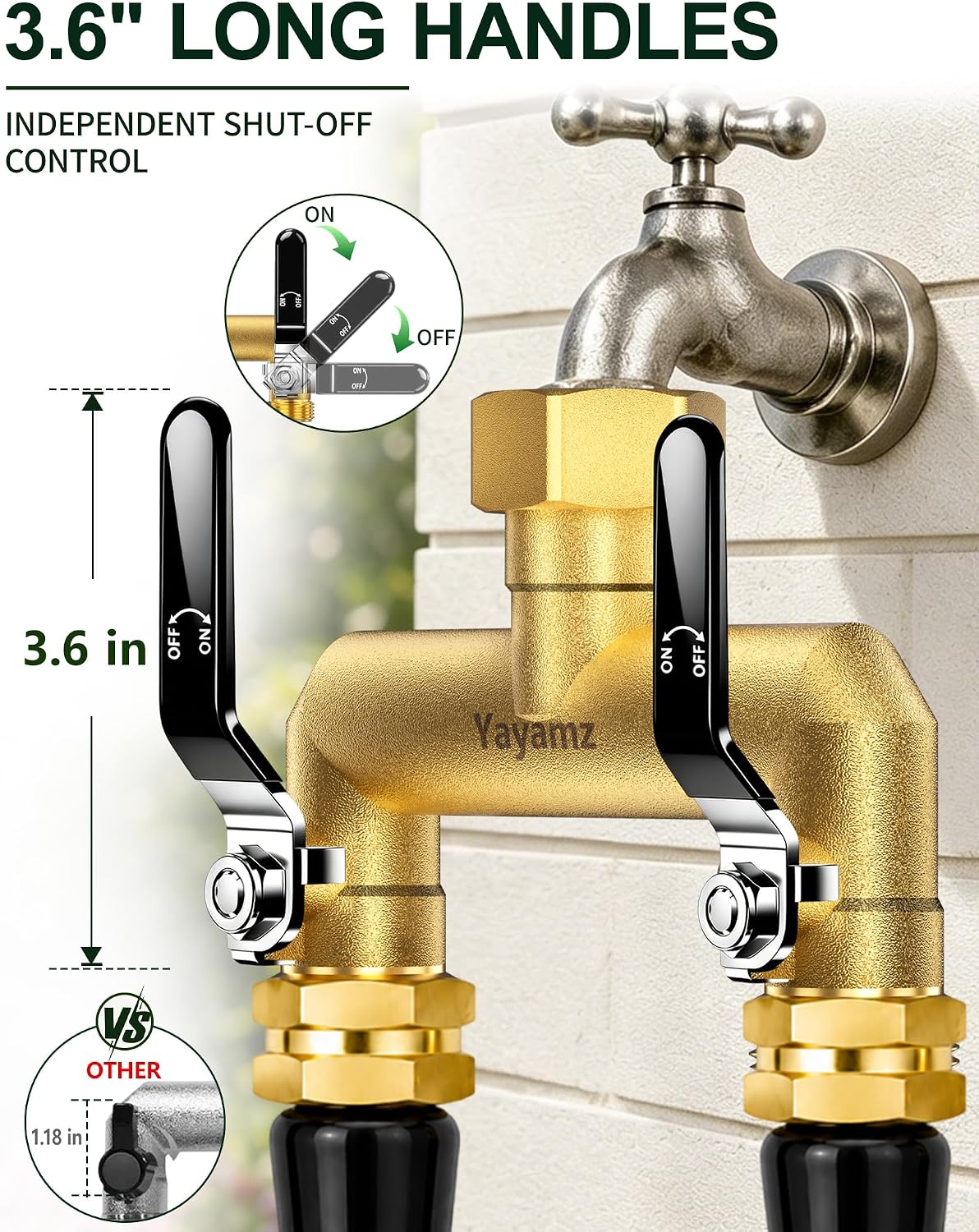 2 Way Garden Hose Splitter, 3/4" GHT Brass Hose Splitter - Red