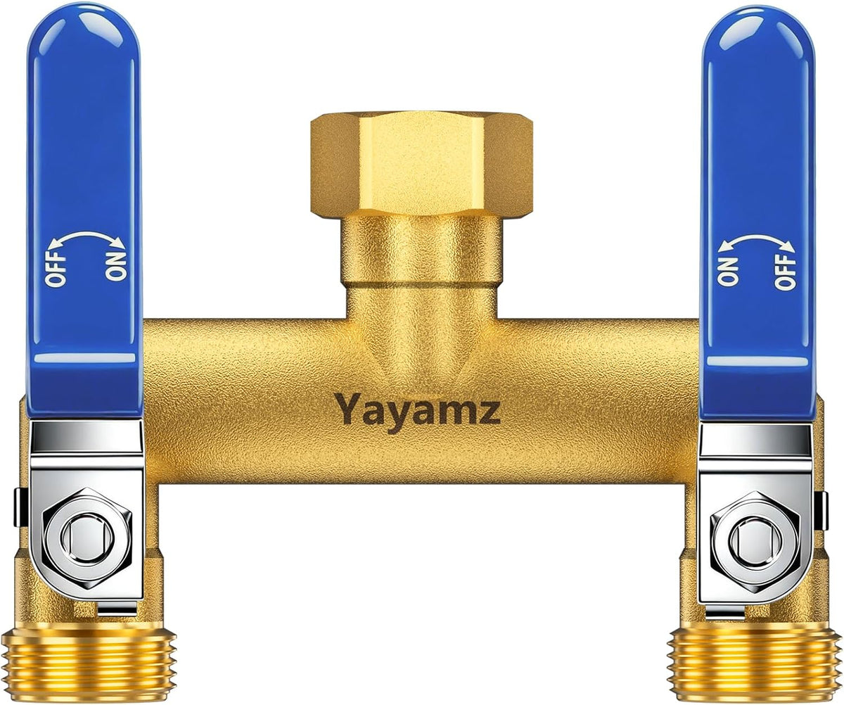 2 Way Garden Hose Splitter, 3/4" GHT Brass Hose Splitter - Red
