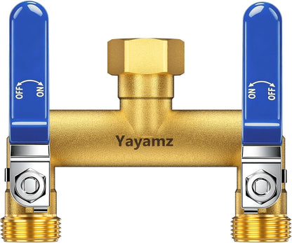 2 Way Garden Hose Splitter, 3/4" GHT Brass Hose Splitter - Red