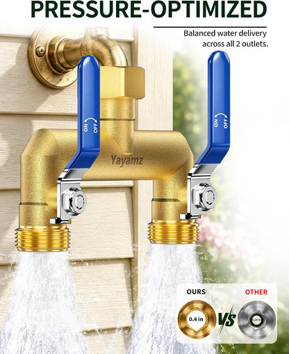 2 Way Garden Hose Splitter, 3/4" GHT Brass Hose Splitter - Red
