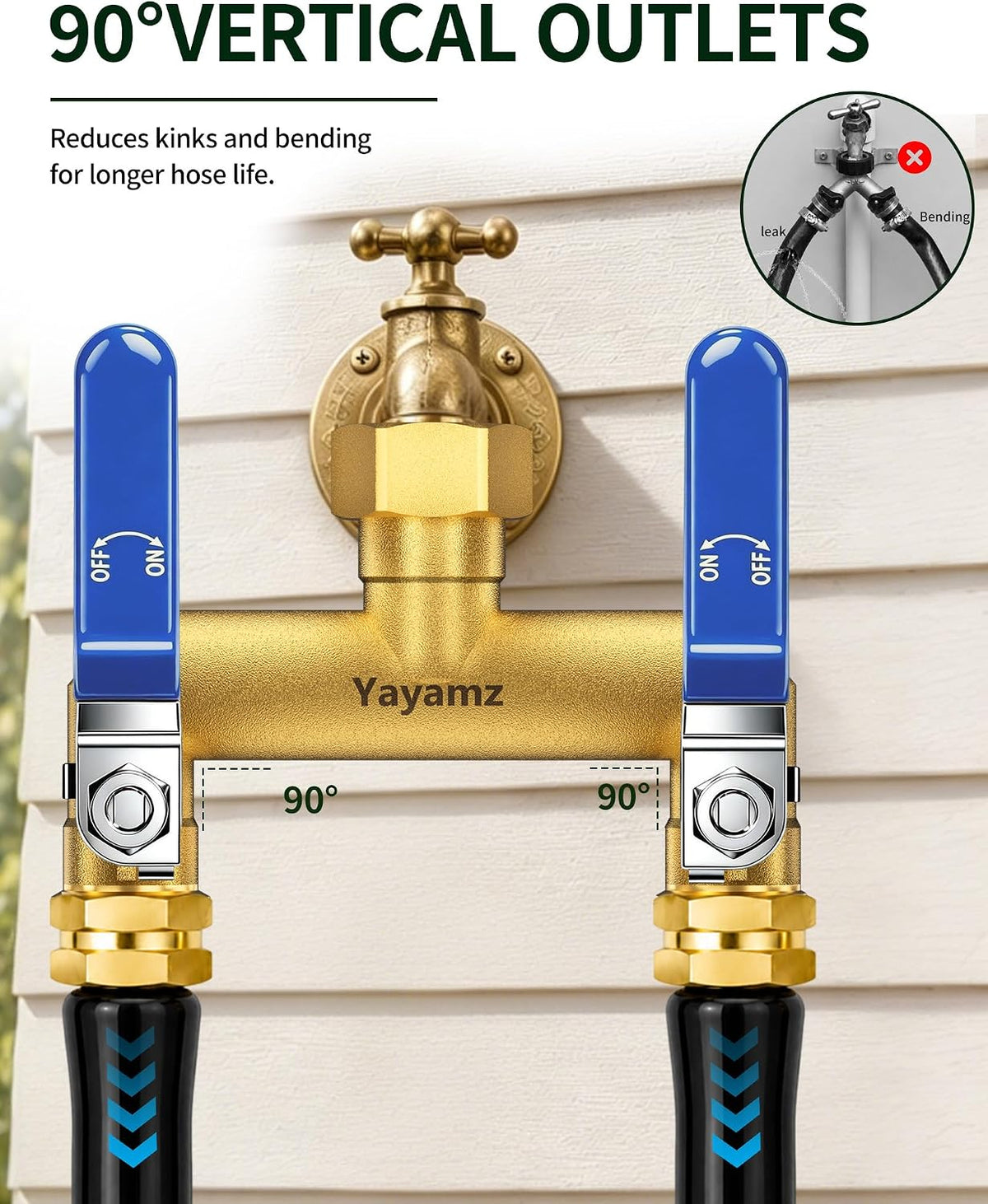 2 Way Garden Hose Splitter, 3/4" GHT Brass Hose Splitter - Red